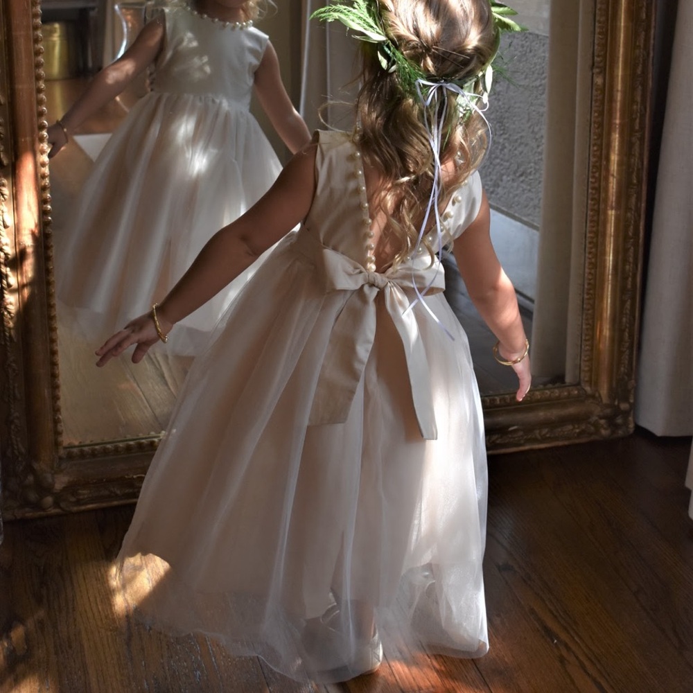 Ivory flower girl dress with pearl details, size 2